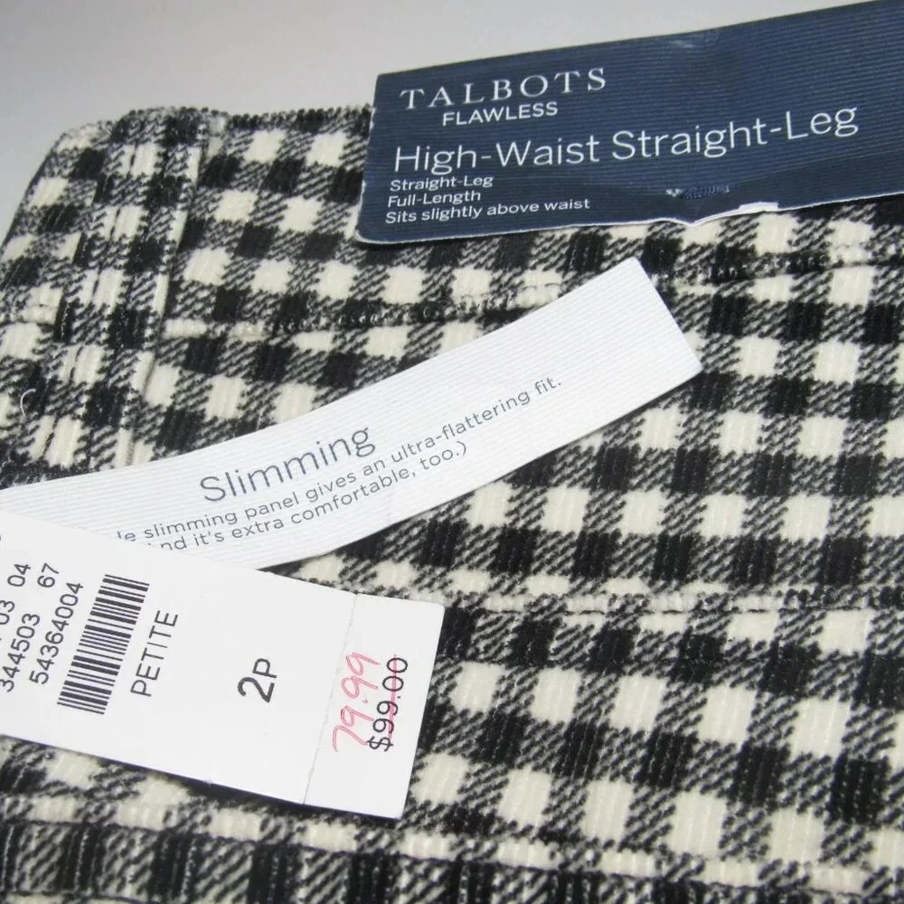 NWT TALBOTS Flawless Slimming High-Waisted Straight Leg Plaid Corduroy Pants 2P - Picture 8 of 8